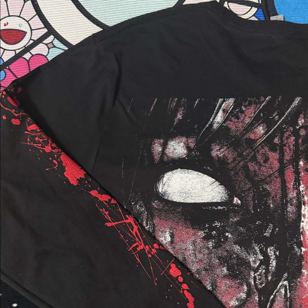 Next Level Apparel Black Long Sleeve Tee with Red Sleeve Splatter - Picture 12 of 16